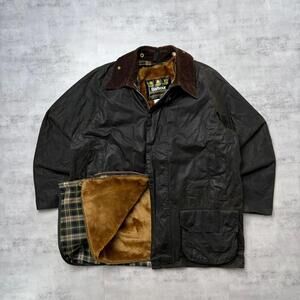 Vintage 90s Barbour Beaufort Black Waxed Jacket Corduroy Collar ZipIn Pile Liner